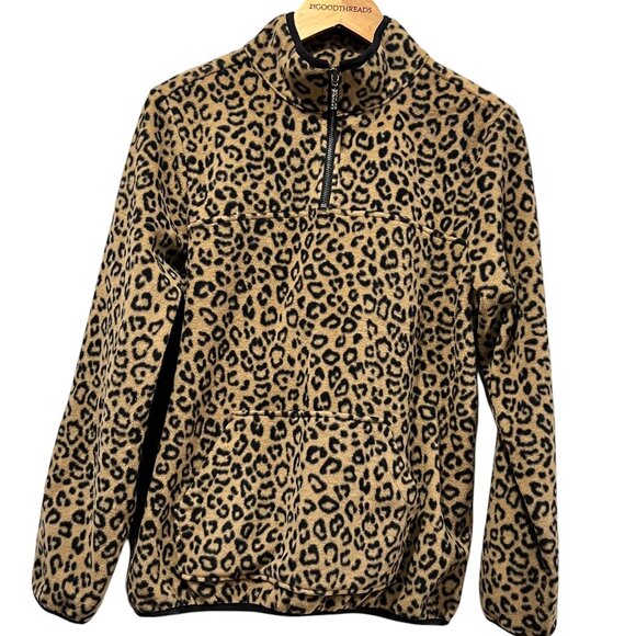 Susan Graver Cheetah Print Fleece 1/4 Zip Top, Tan Black, M - Picture 2 of 8